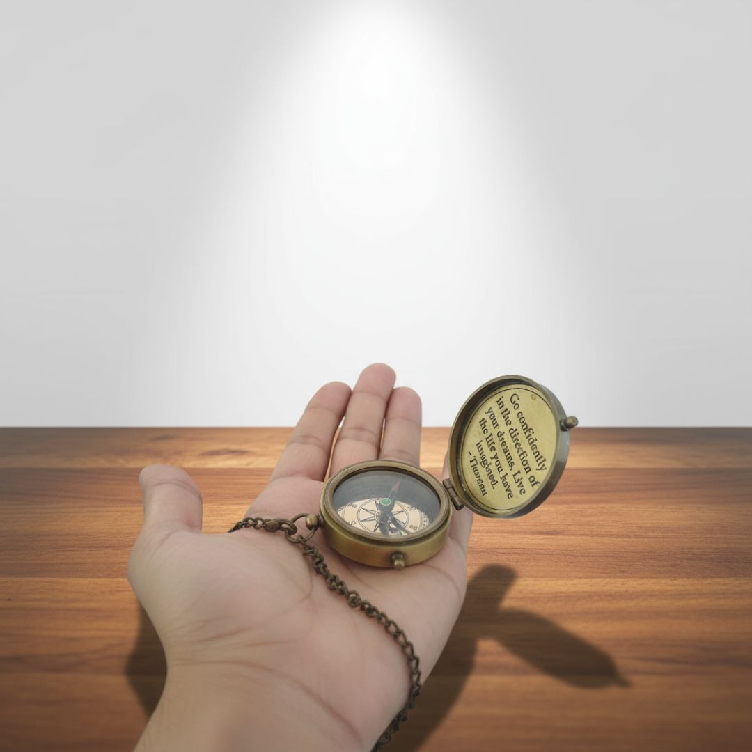 Personalized Brass Sundial Compass, Engraved Nautical Gift