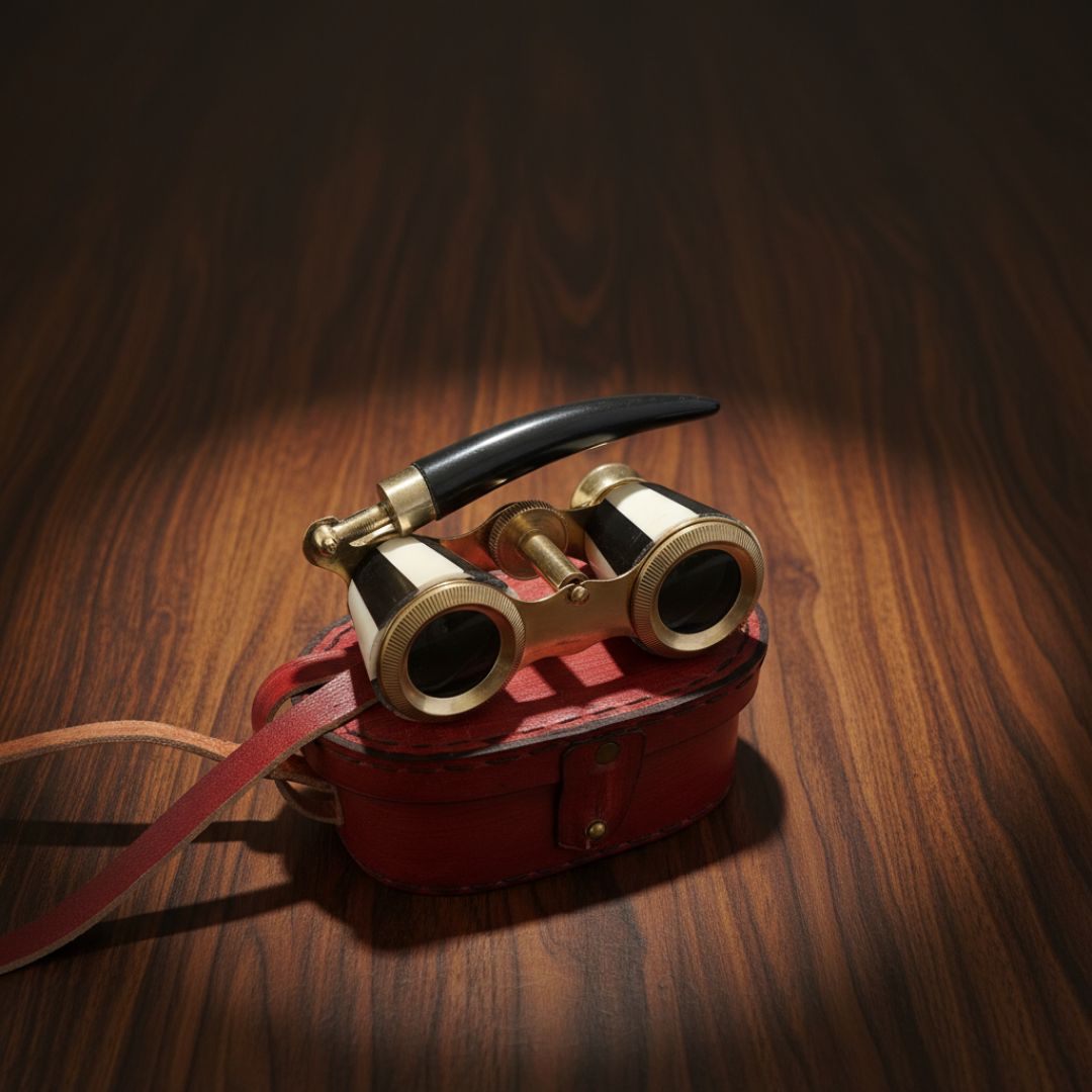 Brass Opera Glasses | Mother of Pearl Binoculars with Leather Case